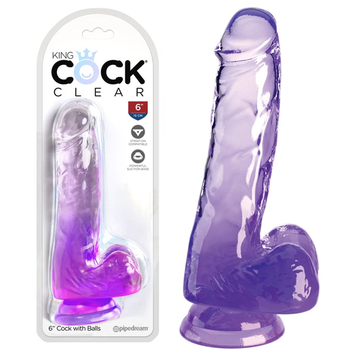 King Cock Clear 6" avec boules - violet