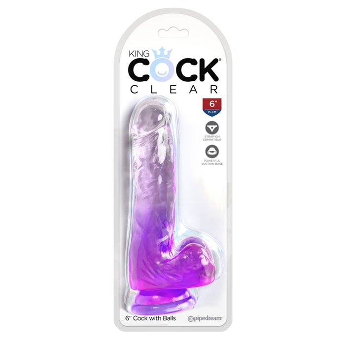 King Cock Clear 6" With Balls - Purple