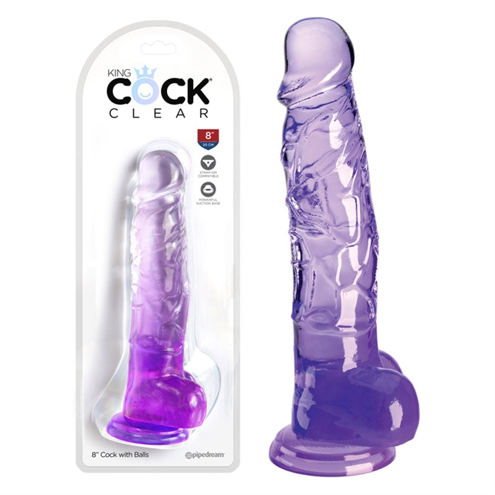 King Cock Clear 8" avec boules - violet