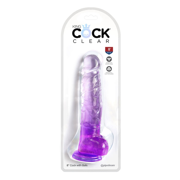 King Cock Clear 8" avec boules - violet