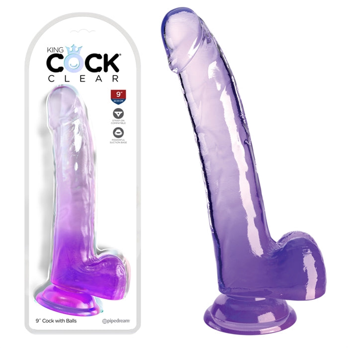 King Cock Clear 9" avec boules - Violet