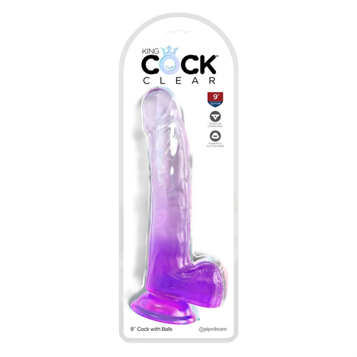 King Cock Clear 9" avec boules - Violet