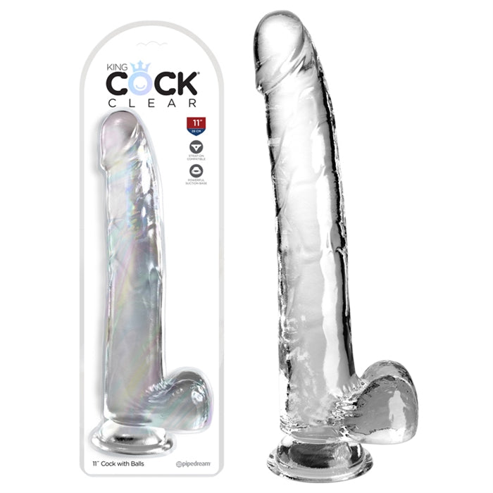King Cock Clear 11" avec boules - Transparent