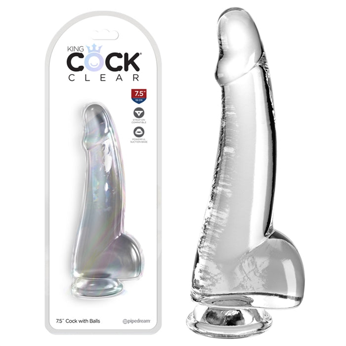 King Cock Clear 7.5" With Balls - Clear