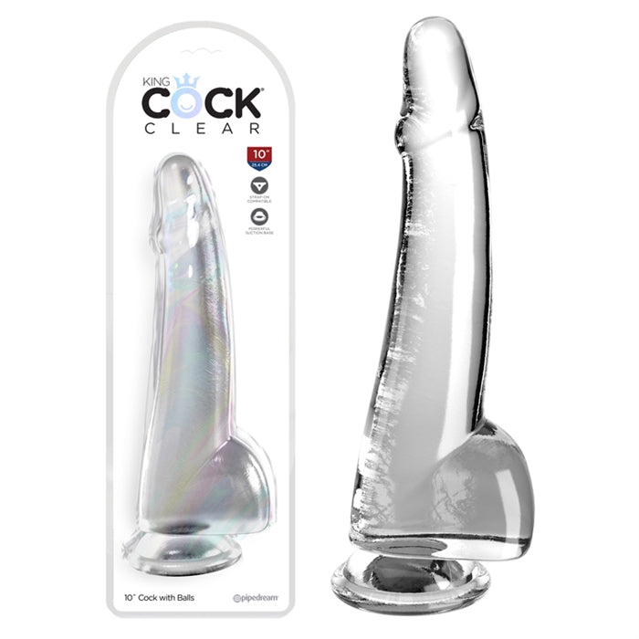 King Cock Clear 10" avec boules - Transparent
