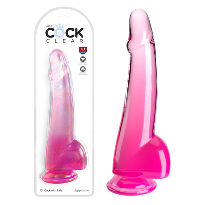 King Cock Clear 10" avec boules - Rose
