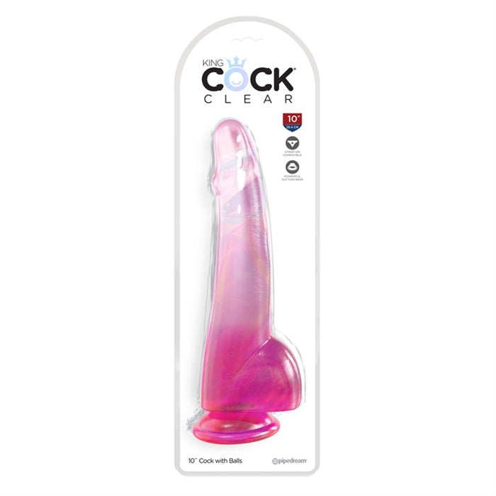 King Cock Clear 10" avec boules - Rose