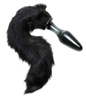 Tailz - Glass Anal Plug With Fox Tail - Black