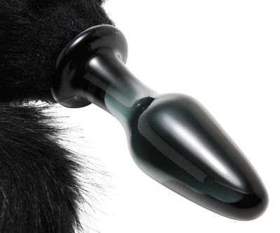 Tailz - Glass Anal Plug With Fox Tail - Black