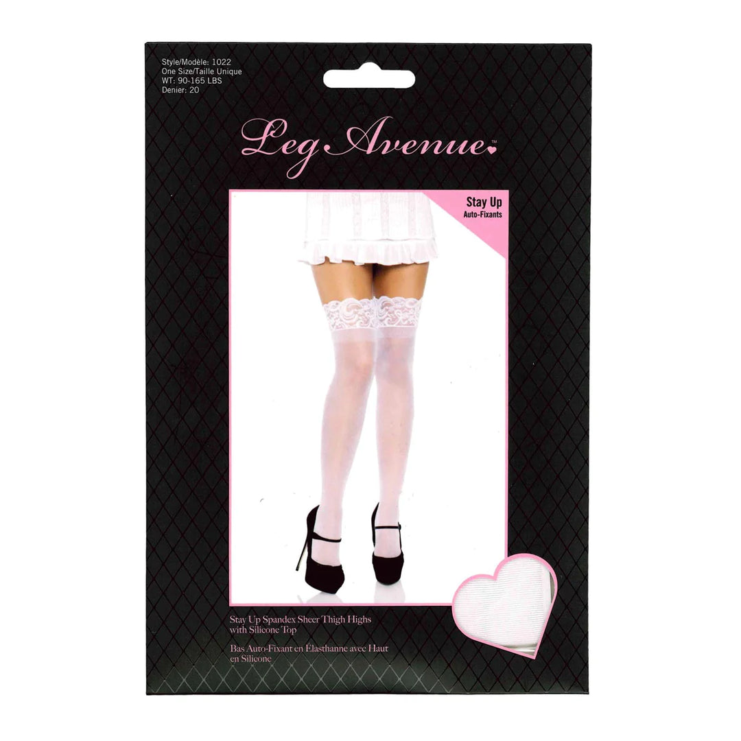 Silicone Stay Up Lace Top Spandex Sheer Thigh Highs – White – O/S - Boutique Toi Et Moi