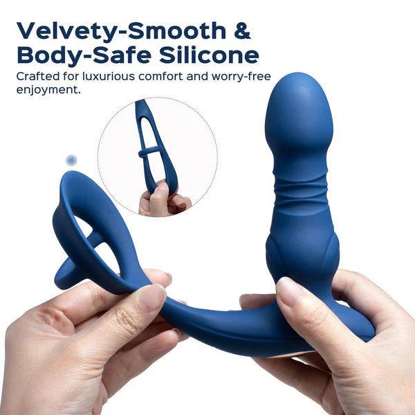 Cyrus- App-Controlled Thrusting Prostate Massager With Cock Ring- Blue - Honey Play Box