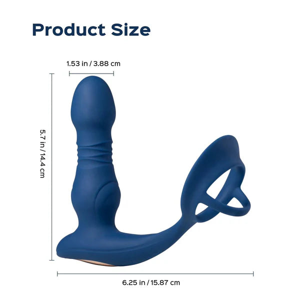 Cyrus- App-Controlled Thrusting Prostate Massager With Cock Ring- Blue - Honey Play Box