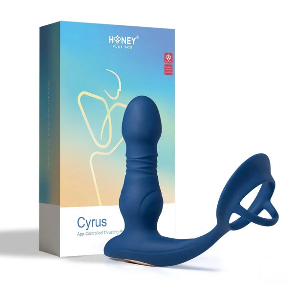 Cyrus- App-Controlled Thrusting Prostate Massager With Cock Ring- Blue - Honey Play Box