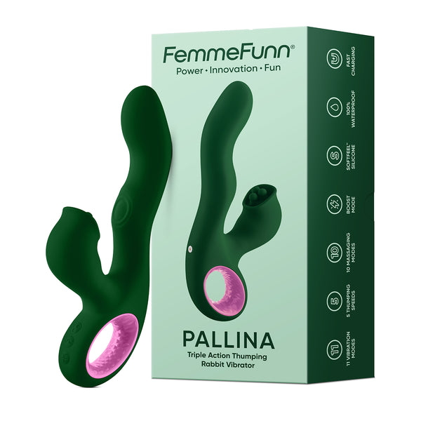 Pallina - Triple Action Rabbit Vibrator - Dark Green - Femmefunn