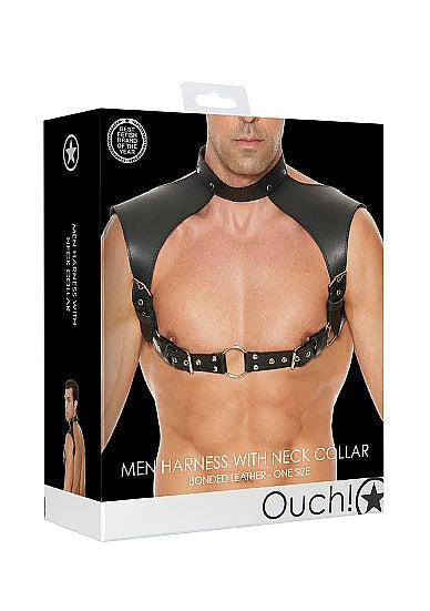 Men Harness with Neck Collar - One Size - Black-OUCH