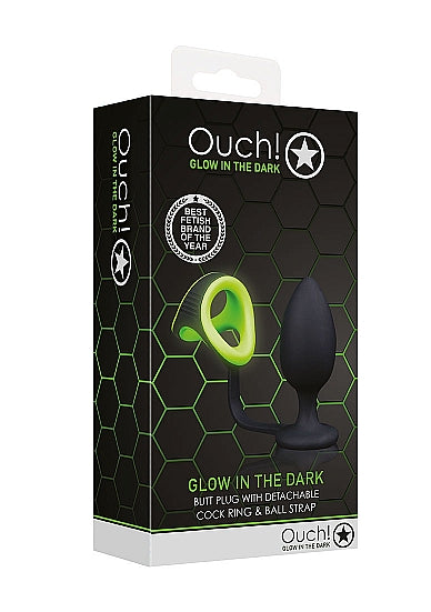 Butt Plug with Cock Ring & Ball Strap - Glow in the dark-OUCH