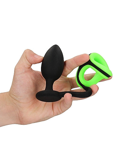 Butt Plug with Cock Ring & Ball Strap - Glow in the dark-OUCH