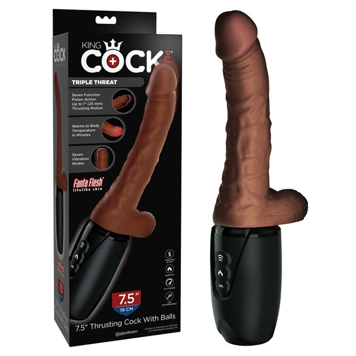 King Cock 7.5" Thrusting Cock With Balls - Brown - Boutique Toi Et Moi